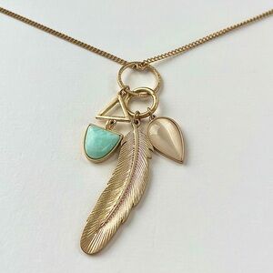 Turquoise Howlite, Moonstone & Gold-tone Feather Pendant Necklace